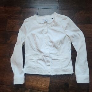 Cabi White Denim Jacket Women Small Bohemian Casual Transitional